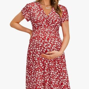 Maternity Red Flower Maxi Dress | Size XL | Ouges brand bought on Amazon